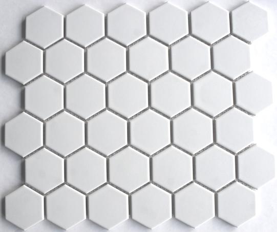 39087 Hexagonal mosaik hvid mat , ca 5x5cm